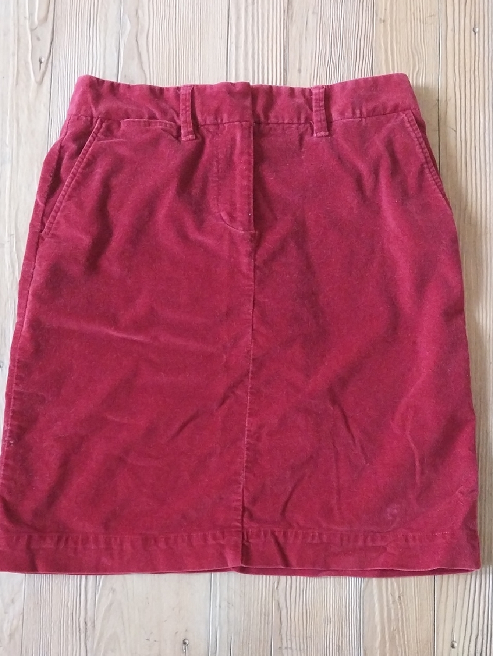 L.L. Bean Deep Red Velvet Pencil Skirt